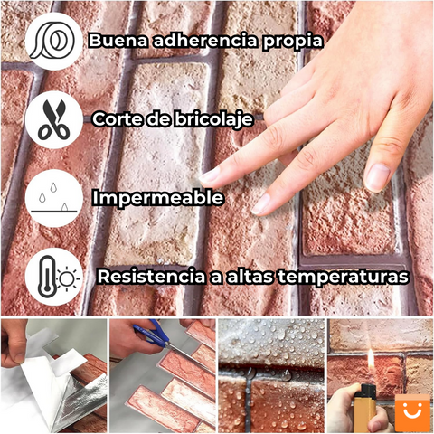 Brick3D Décor™ - PAPEL 3D DE LADRILLO AUTOADHESIVO