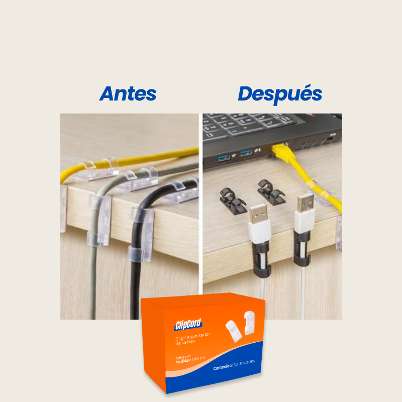 ClipCord™ - CLIP PLÁSTICO AUTOADHESIVO PARA ORGANIZAR CABLES