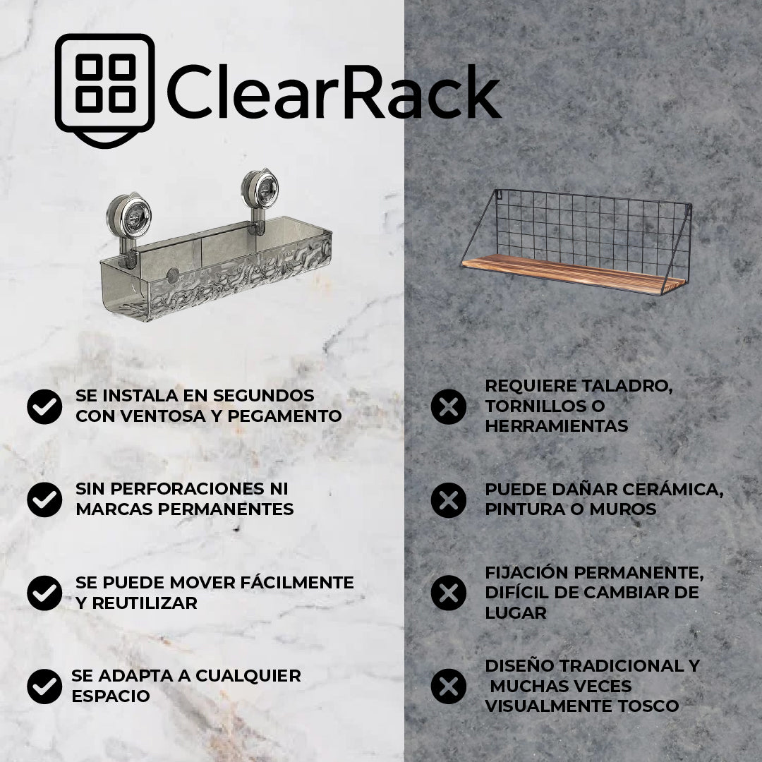 ClearRack™ - Organiza tu baño sin clavos ni daños