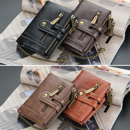 SecureZip Wallet™ - CARTERA VINTAGE CON DOBLE CREMALLERA Y MÚLTIPLES RANURAS PARA TARJETAS PARA HOMBRE